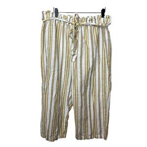 Mlle Gabrielle Plus 2X Cropped Pants Yellow White Striped High Rise Cotton